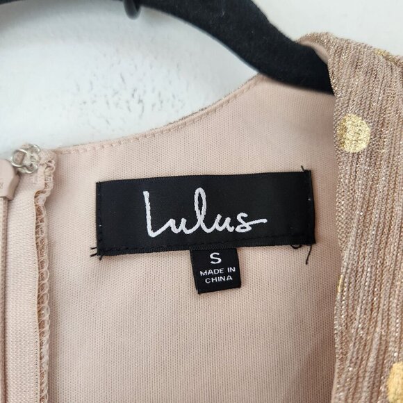 Lulus Top Model Pink and Gold Polka Dot Ruffled Dress New Years Eve Women's S - Picture 7 of 9
